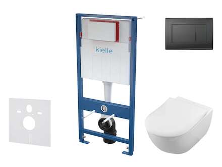 kielle Genesis - Set předstěnové instalace, klozetu Subway a sedátka softclose, CeramicPlus, tlačítko Gemini lll, matná černá SA