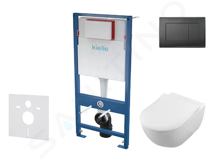 kielle Genesis - Set předstěnové instalace, klozetu Subway a sedátka softclose, CeramicPlus, tlačítko Gemini lll, matná černá SA