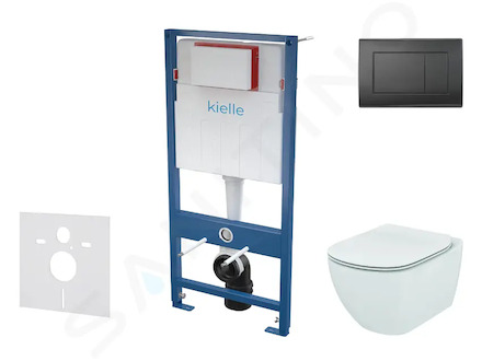 kielle Genesis - Set předstěnové instalace, klozetu Tesi a sedátka softclose, Aquablade, tlačítko Gemini lll, matná černá SANI11