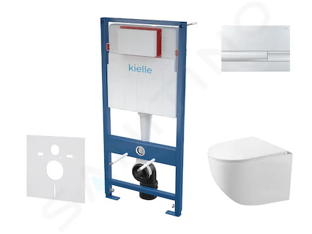 kielle Genesis - Set předstěnové instalace, kompaktního klozetu Gaia, sedátka softclose a tlačítka Gemini I, chrom 30505SS28