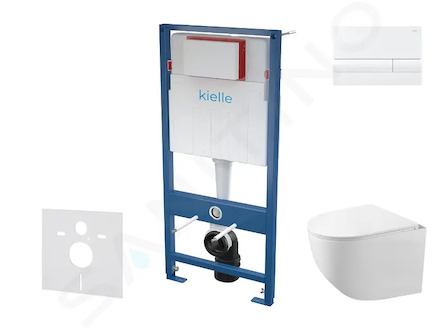 kielle Genesis - Set předstěnové instalace, kompaktního klozetu Gaia, sedátka softclose a tlačítka Gemini I, lesklá bílá 30505SS
