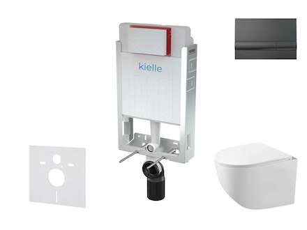 kielle Genesis - Set předstěnové instalace, kompaktního klozetu Gaia, sedátka softclose a tlačítka Gemini I, lesklá černá 30505S