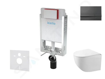 kielle Genesis - Set předstěnové instalace, kompaktního klozetu Gaia, sedátka softclose a tlačítka Gemini I, lesklá černá 30505S