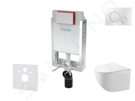kielle Genesis - Set předstěnové instalace, kompaktního klozetu Gaia, sedátka softclose a tlačítka Gemini II, lesklý chrom 30505