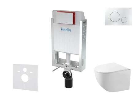 kielle Genesis - Set předstěnové instalace, kompaktního klozetu Gaia, sedátka softclose a tlačítka Gemini II, lesklý chrom 30505