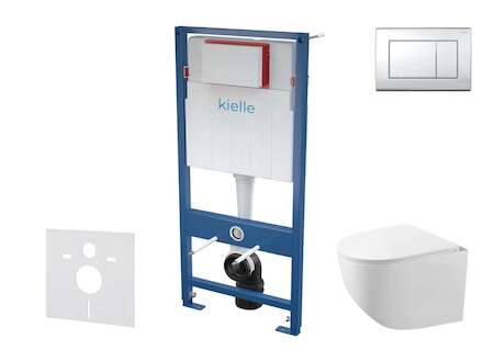 kielle Genesis - Set předstěnové instalace, kompaktního klozetu Gaia, sedátka softclose a tlačítka Gemini III, lesklý chrom 3050