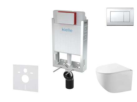 kielle Genesis - Set předstěnové instalace, kompaktního klozetu Gaia, sedátka softclose a tlačítka Gemini III, lesklý chrom 3050