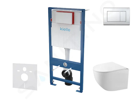 kielle Genesis - Set předstěnové instalace, kompaktního klozetu Gaia, sedátka softclose a tlačítka Gemini III, lesklý chrom 3050