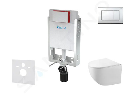 kielle Genesis - Set předstěnové instalace, kompaktního klozetu Gaia, sedátka softclose a tlačítka Gemini III, lesklý chrom 3050