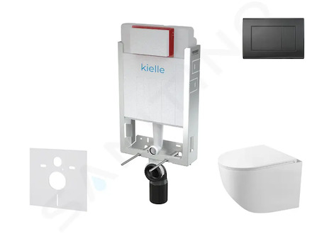 kielle Genesis - Set předstěnové instalace, kompaktního klozetu Gaia, sedátka softclose a tlačítka Gemini III, matná černá 30505