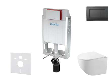 kielle Genesis - Set předstěnové instalace, kompaktního klozetu Gaia, sedátka softclose a tlačítka Gemini III, matná černá 30505