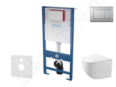 kielle Genesis - Set předstěnové instalace, kompaktního klozetu Gaia, sedátka softclose a tlačítka Gemini III, matný chrom 30505