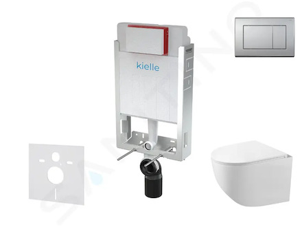 kielle Genesis - Set předstěnové instalace, kompaktního klozetu Gaia, sedátka softclose a tlačítka Gemini III, matný chrom 30505