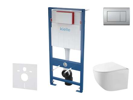 kielle Genesis - Set předstěnové instalace, kompaktního klozetu Gaia, sedátka softclose a tlačítka Gemini III, matný chrom 30505