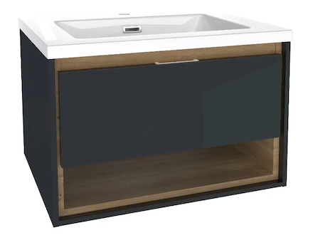 kielle Meara - Skříňka s umyvadlem 60 cm, tmavě šedý lesk/tmavý dub 50026S606