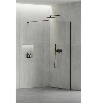 kielle Meara - Sprchová stěna Walk-In 110x200 cm, matná černá/čiré sklo 20726WI1104