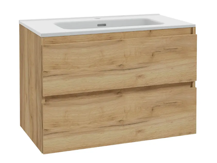 kielle Nefia - Skříňka včetně umyvadla, 80x55x46 cm, 2 zásuvky, zlatý dub 50027S821