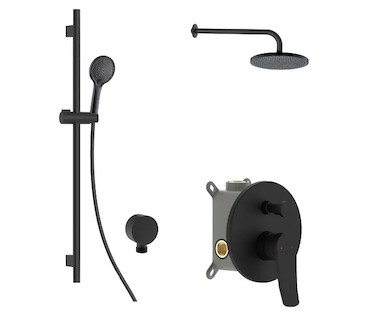 kielle Nefia - Sprchový set s baterií pod omítku, pro 2 spotřebiče, s příslušenstvím EcoSpare a tělesem, matná černá 20627SP104