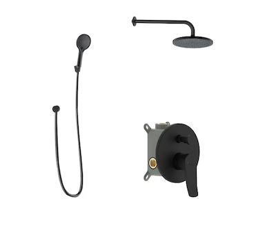 kielle Nefia - Sprchový set s baterií pod omítku, pro 2 spotřebiče, s příslušenstvím EcoSpare a tělesem, matná černá 20627SP144