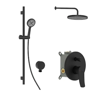 kielle Nefia - Sprchový set s baterií pod omítku, pro 2 spotřebiče, s příslušenstvím EcoSpare a tělesem, matná černá 20627SP74