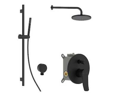 kielle Nefia - Sprchový set s baterií pod omítku, pro 2 spotřebiče, s příslušenstvím EcoSpare a tělesem, matná černá 20627SP84
