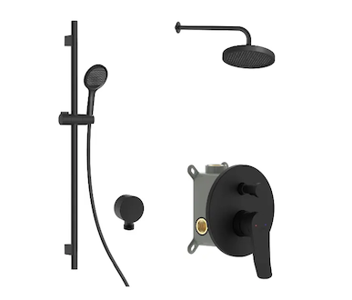 kielle Nefia - Sprchový set s baterií pod omítku, pro 2 spotřebiče, s příslušenstvím EcoSpare a tělesem, matná černá 20627SP94