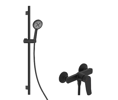 kielle Nefia - Sprchový set s baterií, tyčí, hadicí a sprchovou hlavicí EcoSpare, matná černá 20627SN14
