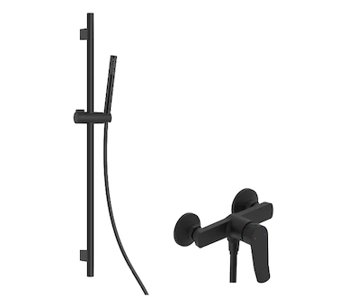 kielle Nefia - Sprchový set s baterií, tyčí, hadicí a sprchovou hlavicí EcoSpare, matná černá 20627SN24