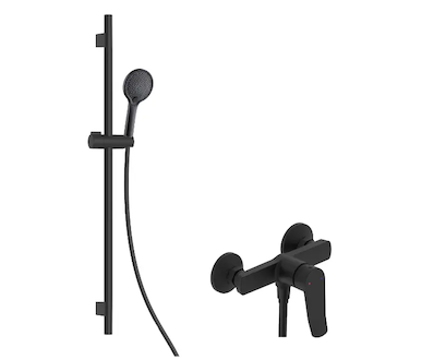 kielle Nefia - Sprchový set s baterií, tyčí, hadicí a sprchovou hlavicí EcoSpare, matná černá 20627SN44