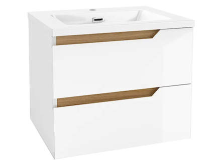 kielle Oudee - Skříňka s umyvadlem 60 cm, lesklá bílá/tmavý dub 50002S610