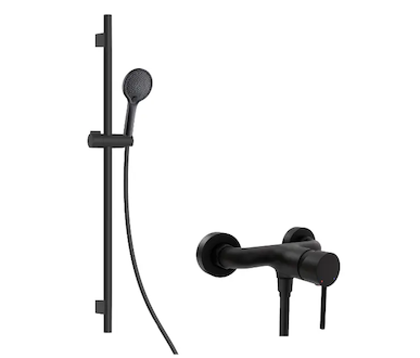 kielle Oudee - Sprchový set s baterií, tyčí, hadicí a sprchovou hlavicí EcoSpare, matná černá 20602SN44