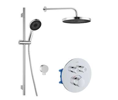 kielle Oudee - Sprchový set s termostatickou baterií pod omítku, pro 2 spotřebiče, s příslušenstvím a tělesem, chrom 20602SPT10