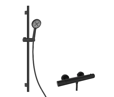 kielle Oudee - Sprchový set s termostatickou baterií, tyčí, hadicí a sprchovou hlavicí EcoSpare, matná černá 20602SNT44