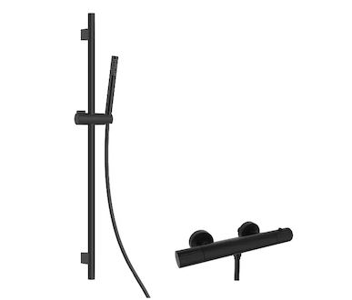 kielle Oudee - Sprchový set s termostatickou baterií, tyčí, hadicí a sprchovou hlavicí Ecospare, matná černá 20602SNT54