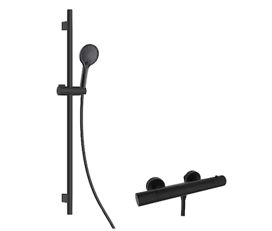 kielle Oudee - Sprchový set s termostatickou baterií, tyčí, hadicí a sprchovou hlavicí EcoSpare, matná černá 20602SNT74