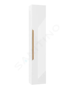 kielle Oudee - Vysoká skříňka závěsná,25x16x130 cm, lesklá bílá/tmavý dub 50202020