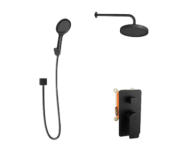 kielle Vega - Sprchový set s baterií pod omítku, pro 2 spotřebiče, s příslušenstvím EcoSpare a tělesem, matná černá 20618SP114