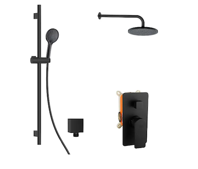 kielle Vega - Sprchový set s baterií pod omítku, pro 2 spotřebiče, s příslušenstvím EcoSpare a tělesem, matná černá 20618SP84