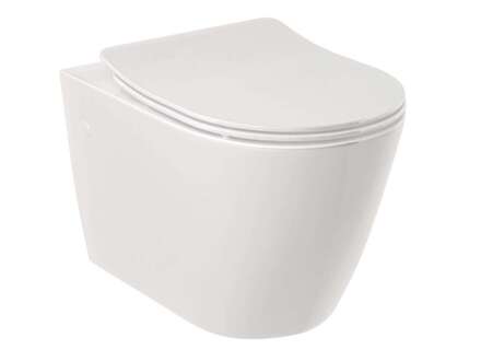 Kludi Resa R - Závěsné WC se sedátkem SoftClose, Rimless, Spiralflush, lesklá bílá 23WCSET43