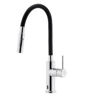 Novaservis Dřezová senzorová baterie s flexi ram. Distanza, černá-chrom BDZ4B