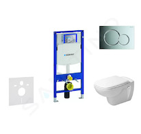 Geberit Duofix - Modul pro závěsné WC s tlačítkem Sigma01, lesklý chrom + Duravit D-Code - WC a sedátko, Rimless, SoftClose 111.