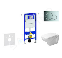 Geberit Duofix - Modul pro závěsné WC s tlačítkem Sigma01, lesklý chrom + Duravit D-Code - WC a sedátko, Rimless, SoftClose 111.