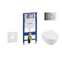 Geberit Duofix - Modul pro závěsné WC s tlačítkem Sigma01, lesklý chrom + Villeroy Boch - WC a sedátko, DirectFlush, SoftClose, 