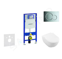 Geberit Duofix - Modul pro závěsné WC s tlačítkem Sigma01, lesklý chrom + Villeroy Boch - WC a sedátko, DirectFlush, SoftClose, 