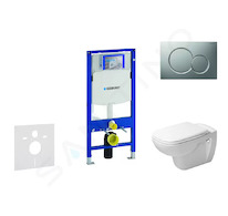 Geberit Duofix - Modul pro závěsné WC s tlačítkem Sigma01, matný chrom + Duravit D-Code - WC a sedátko, Rimless, SoftClose 111.3