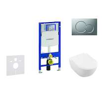 Geberit Duofix - Modul pro závěsné WC s tlačítkem Sigma01, matný chrom + Villeroy Boch - WC a sedátko, DirectFlush, SoftClose, C