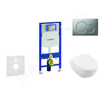 Geberit Duofix - Modul pro závěsné WC s tlačítkem Sigma01, matný chrom + Villeroy Boch - WC a sedátko, DirectFlush, SoftClose, C