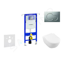 Geberit Duofix - Modul pro závěsné WC s tlačítkem Sigma01, matný chrom + Villeroy Boch - WC a sedátko, DirectFlush, SoftClose, C