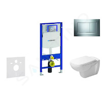 Geberit Duofix - Modul pro závěsné WC s tlačítkem Sigma30, lesklý chrom/chrom mat + Duravit D-Code - WC a sedátko, Rimless, Soft
