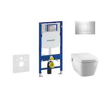 Geberit Duofix - Modul pro závěsné WC s tlačítkem Sigma30, lesklý chrom/chrom mat + Tece One - sprchovací toaleta a sedátko, Rim